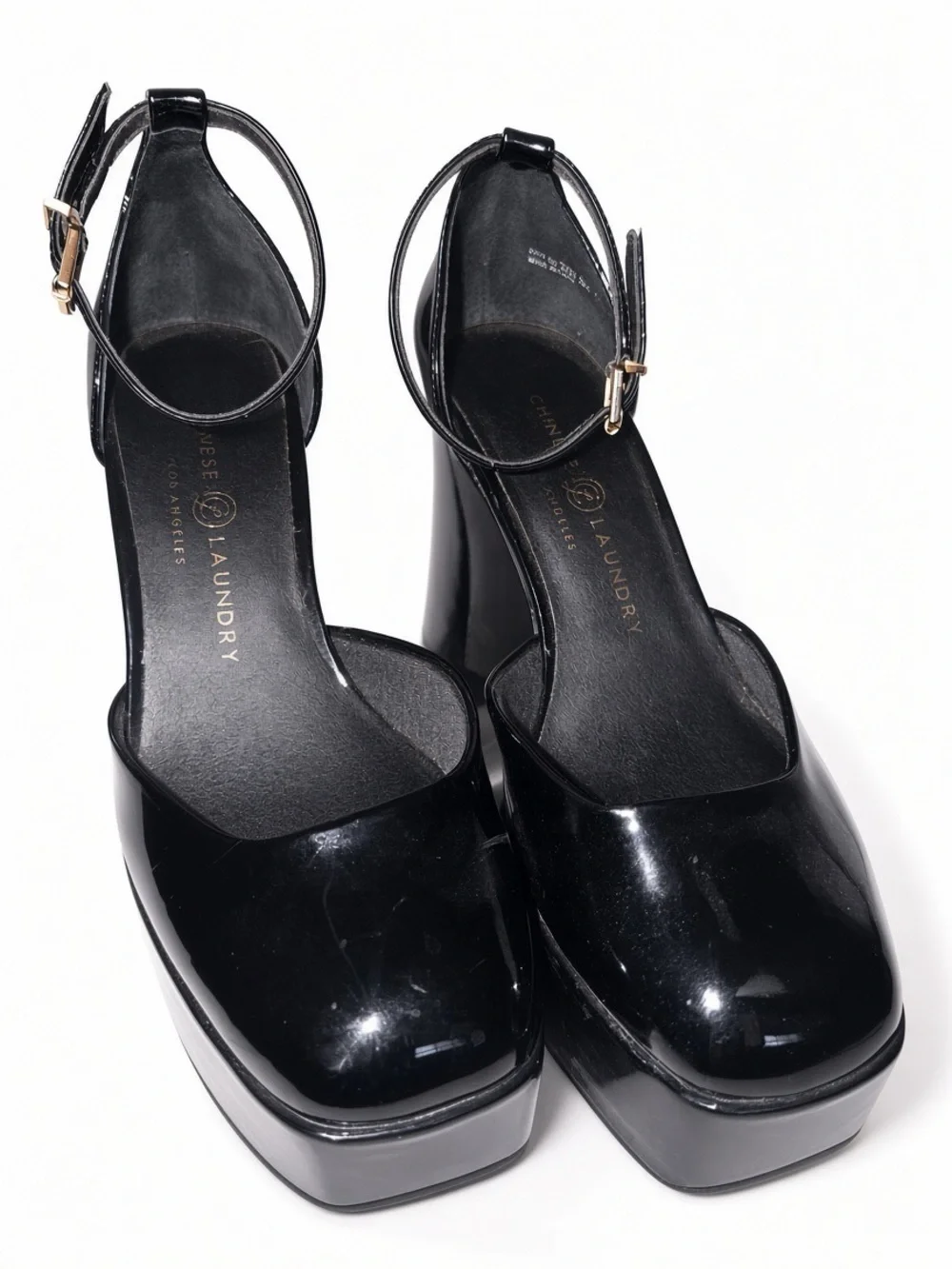 Chinese Laundry Black Patent Platform Block-Heel Sandals